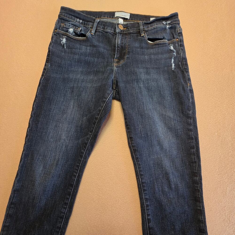 Frame Le Garcon Crop Jeans Covant Dark Wash Sz 28 Distressed Boyfriend Denim